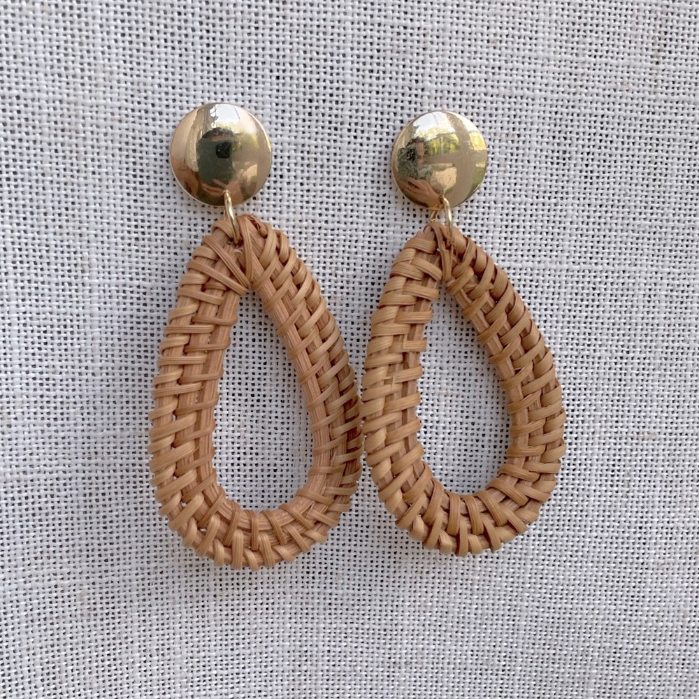 Rattan Boho Earrings Brown + Gold